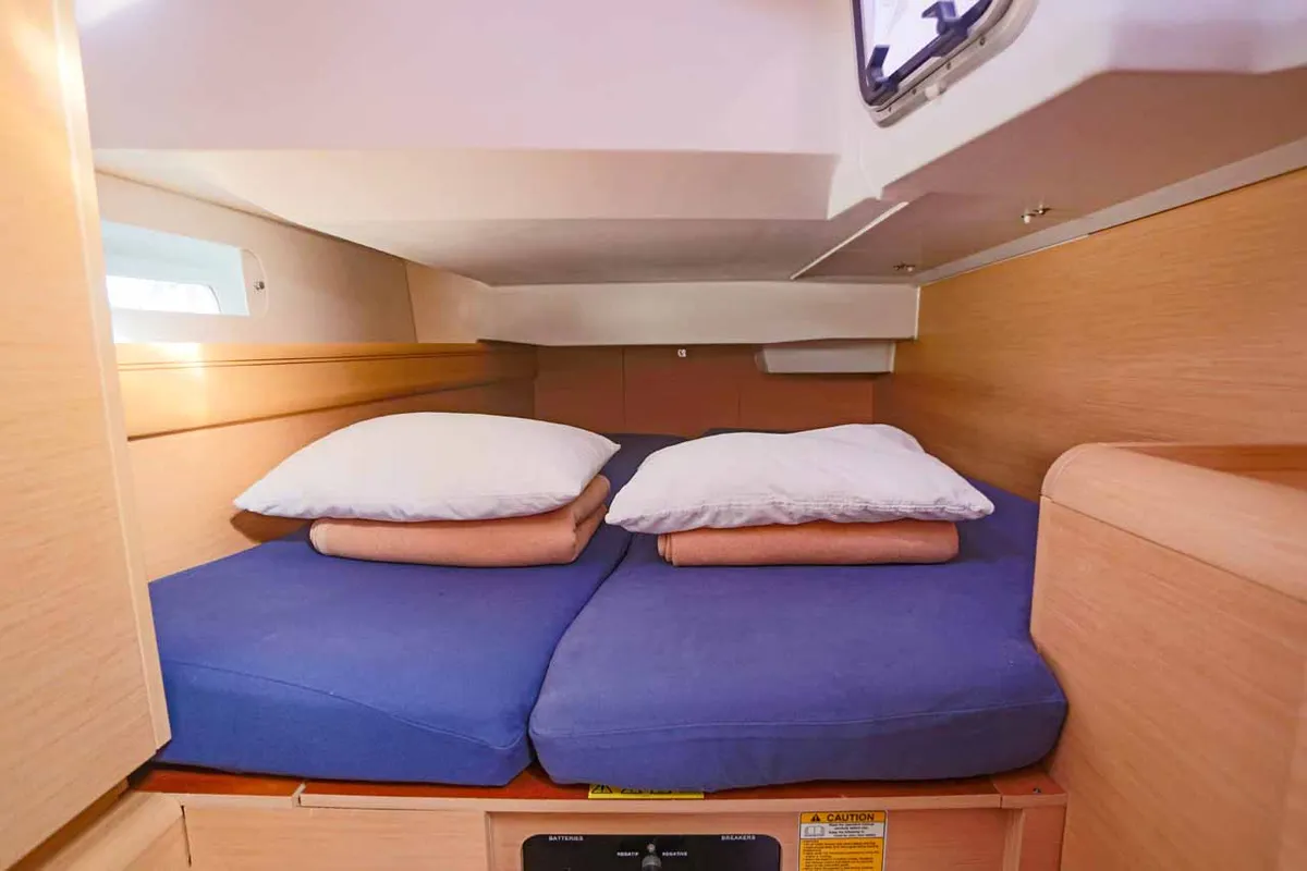 Cabin on Sunny, a Jeanneau Sun Odyssey 419 sailboat at Palma de Mallorca, Spain