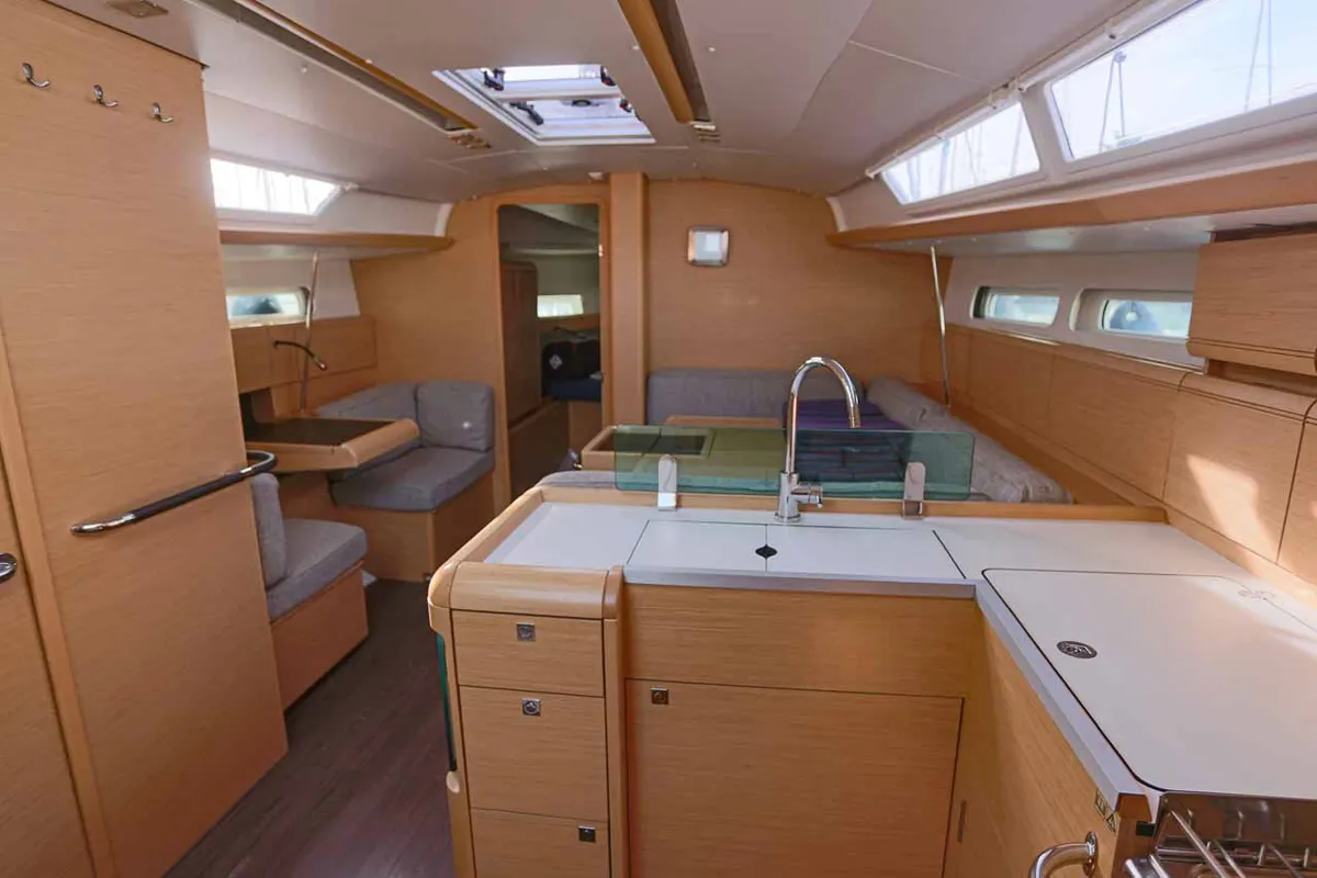 Galley of Sunny, a Jeanneau Sun Odyssey 419 sailboat at Palma de Mallorca, Spain