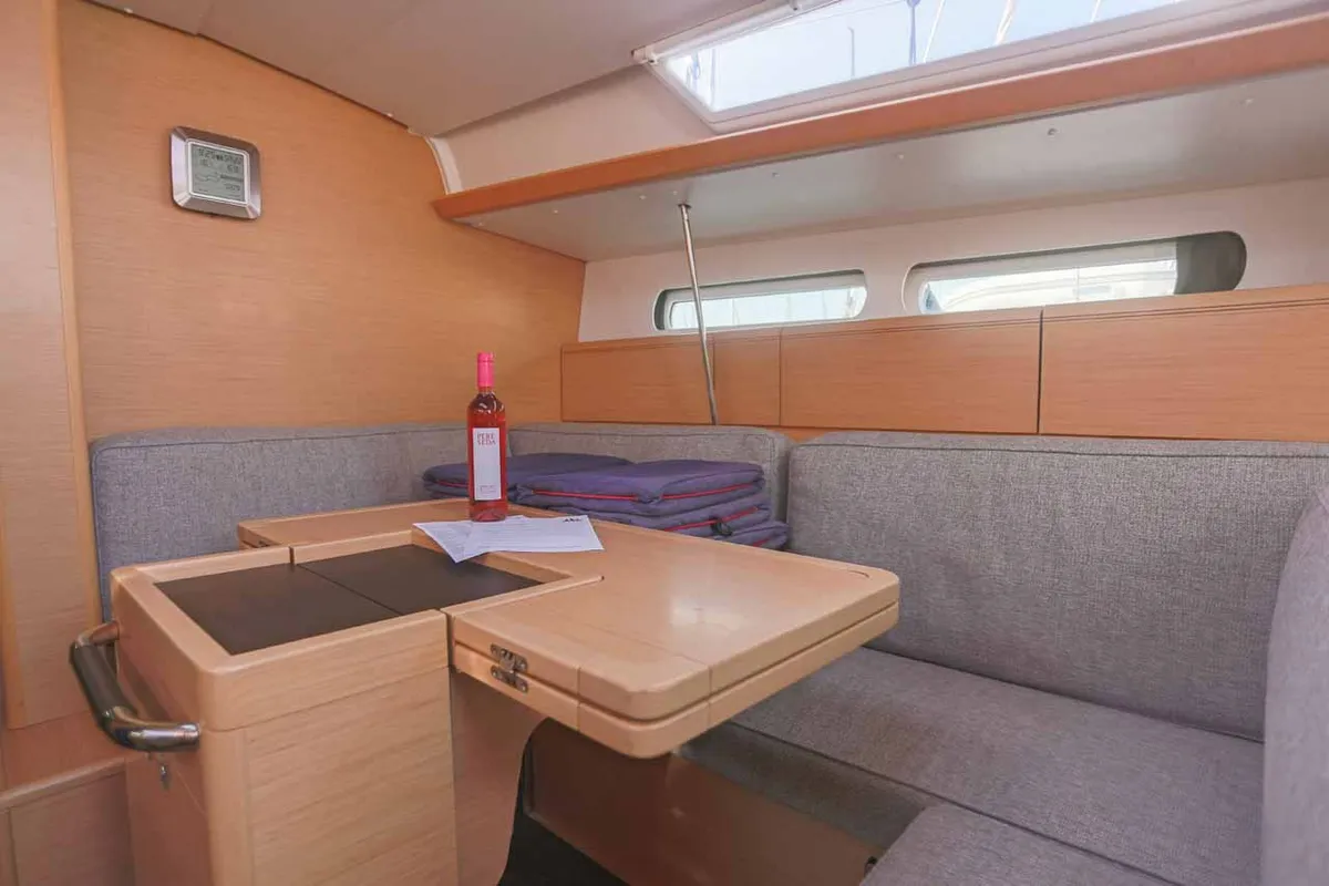 Salon of Sunny, a Jeanneau Sun Odyssey 419 sailboat at Palma de Mallorca, Spain