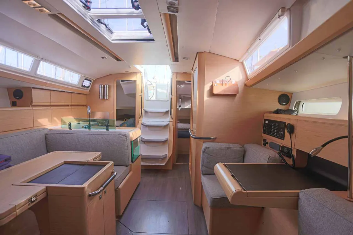 Salon of Sunny, a Jeanneau Sun Odyssey 419 sailboat at Palma de Mallorca, Spain