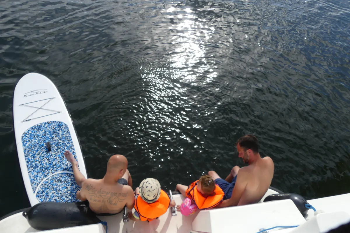 Deck of Aphrodite, a Gulet Tarpon 42 TP motorboat at Lübz, Germany