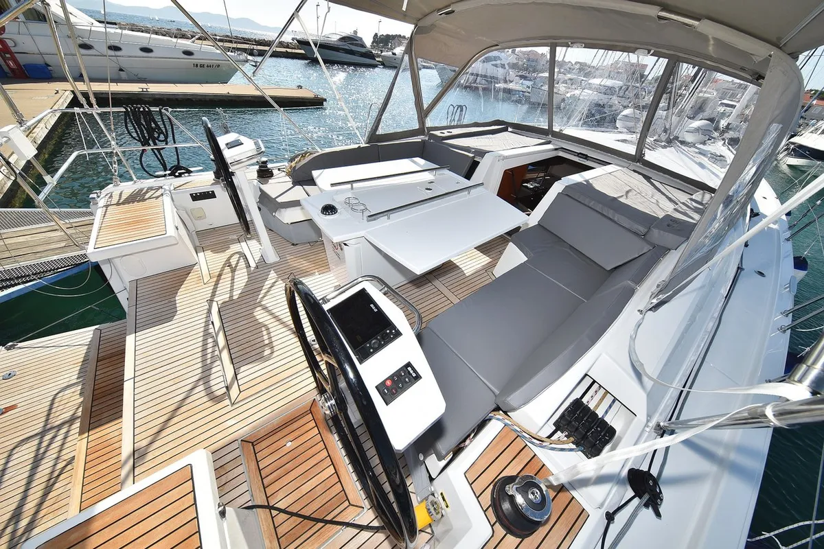 Cockpit of Antonela M, a Beneteau Oceanis 46.1 sailboat at Zadar, Croatia