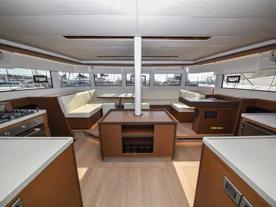 Salon of Lux, a Lagoon 50 catamaran at Sukošan, Croatia