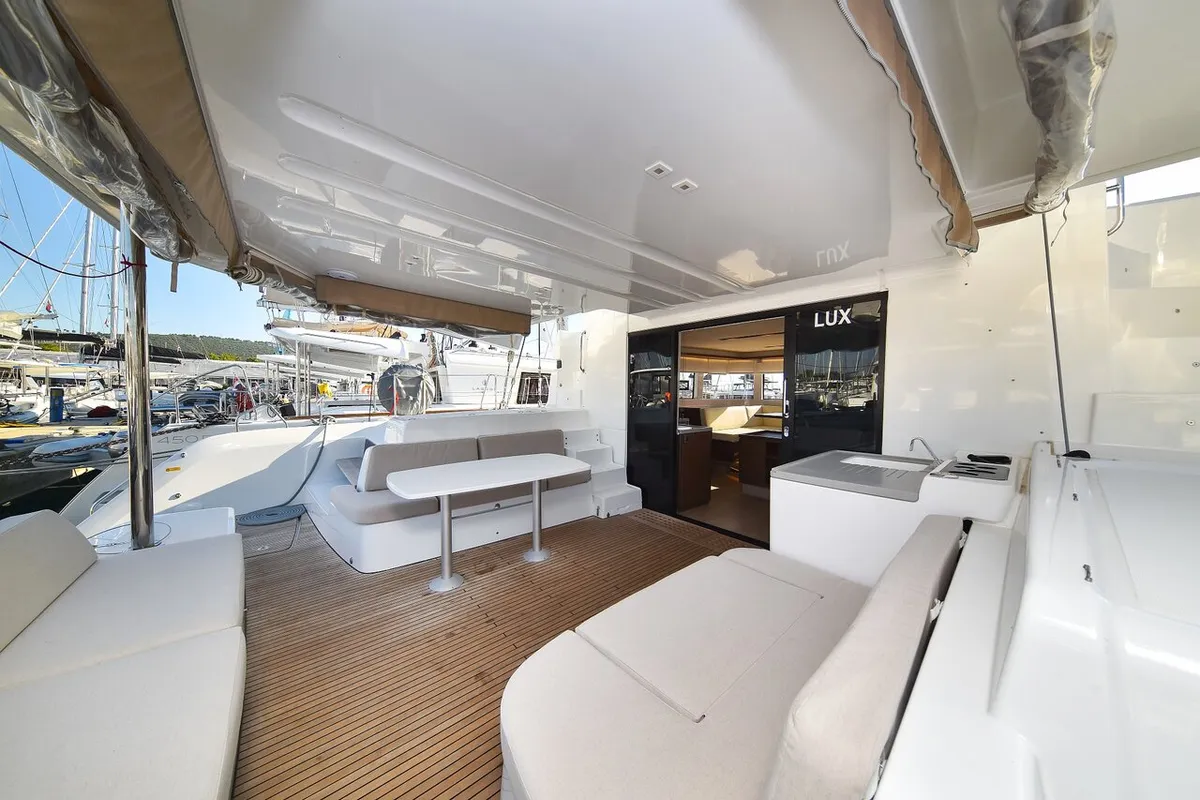 Deck of Lux, a Lagoon 50 catamaran at Sukošan, Croatia