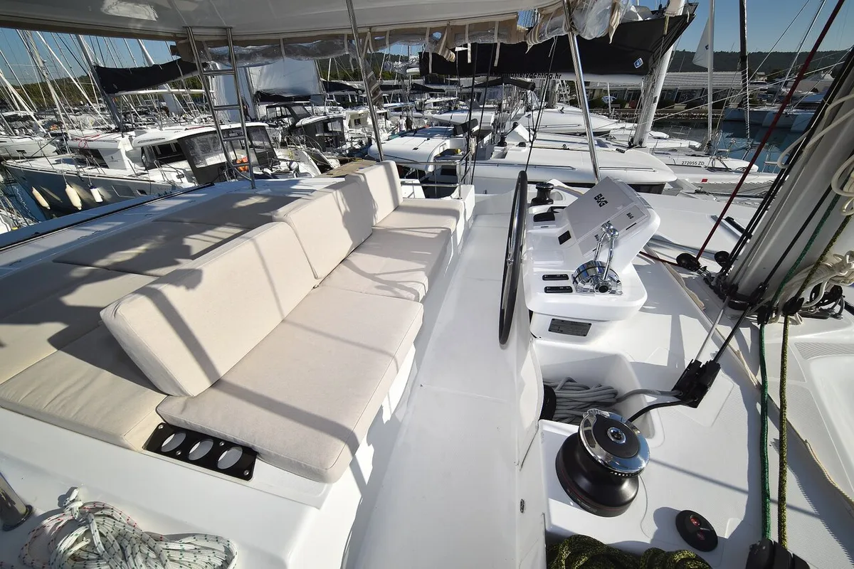 Cockpit of Lux, a Lagoon 50 catamaran at Sukošan, Croatia