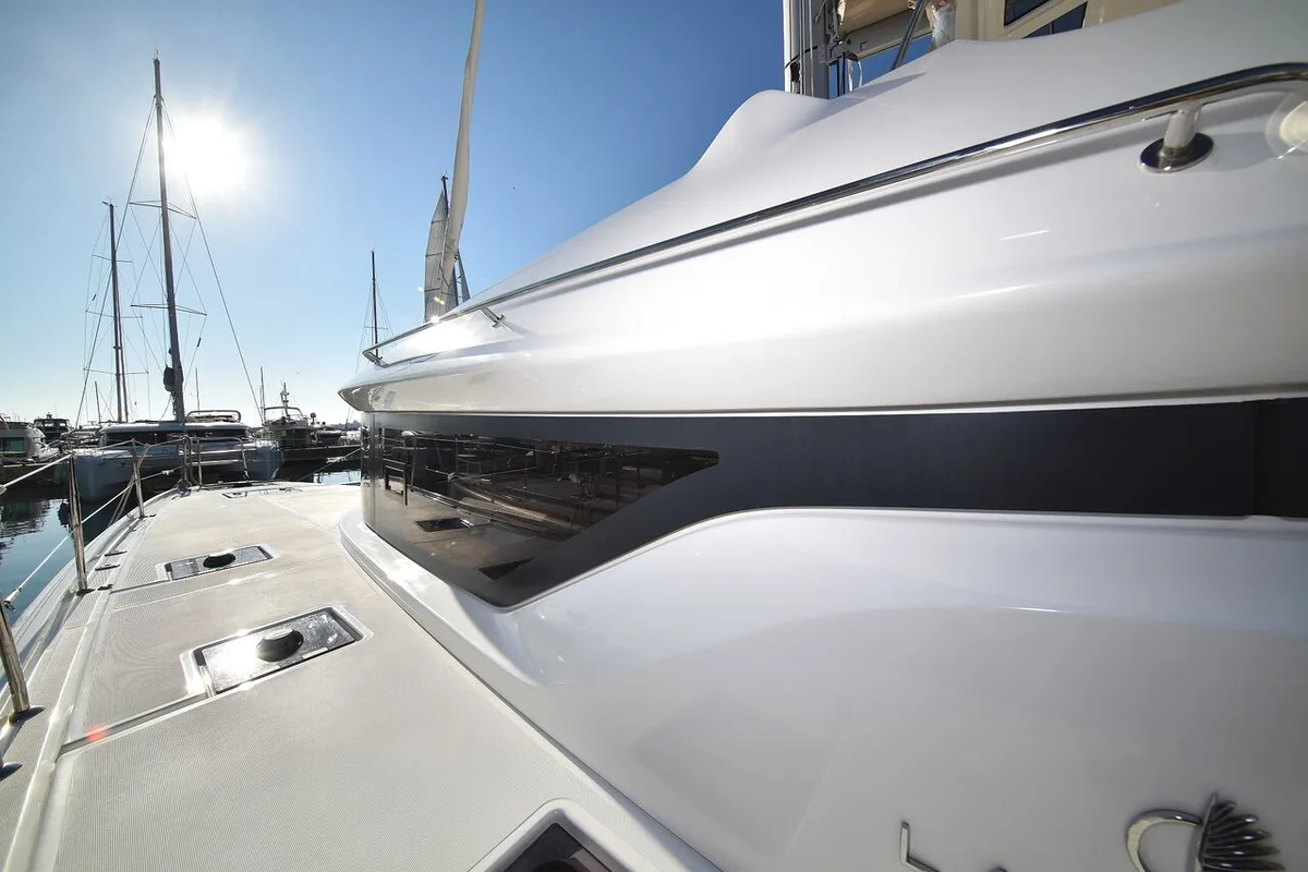 Exterior view of Lux, a Lagoon 50 catamaran at Sukošan, Croatia