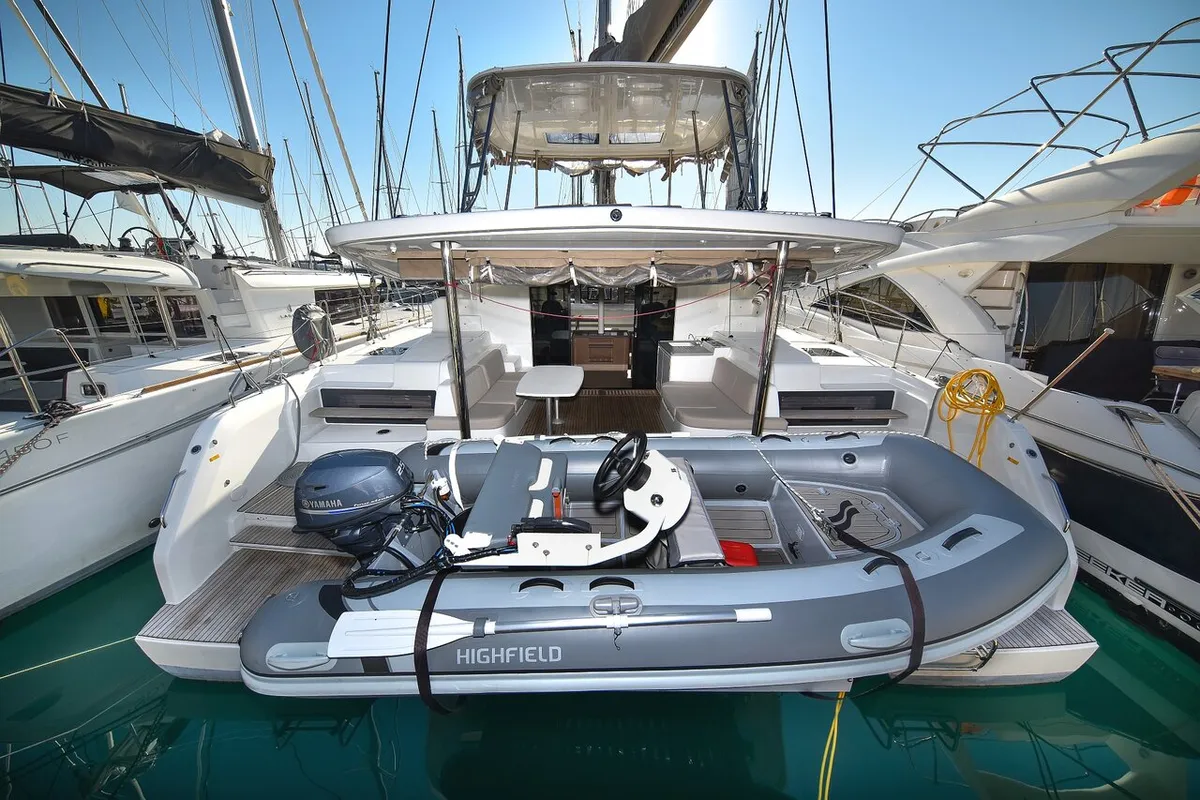 Exterior view of Lux, a Lagoon 50 catamaran at Sukošan, Croatia