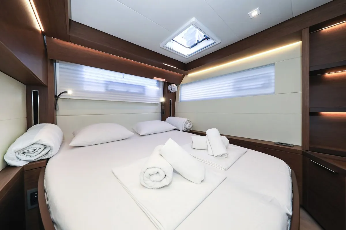 Cabin on Lux, a Lagoon 50 catamaran at Sukošan, Croatia