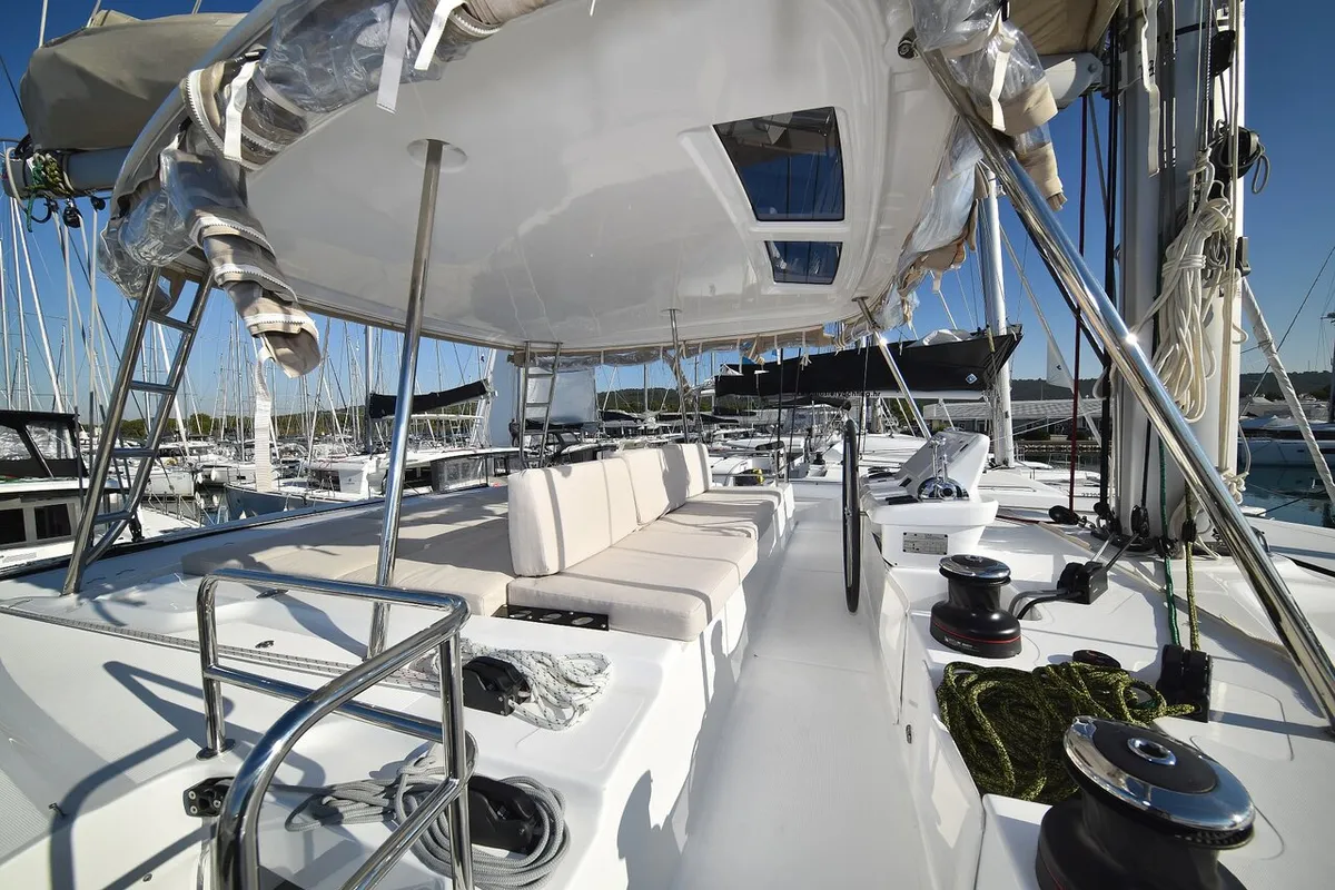 Cockpit of Lux, a Lagoon 50 catamaran at Sukošan, Croatia