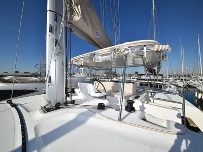 Cockpit of Lux, a Lagoon 50 catamaran at Sukošan, Croatia