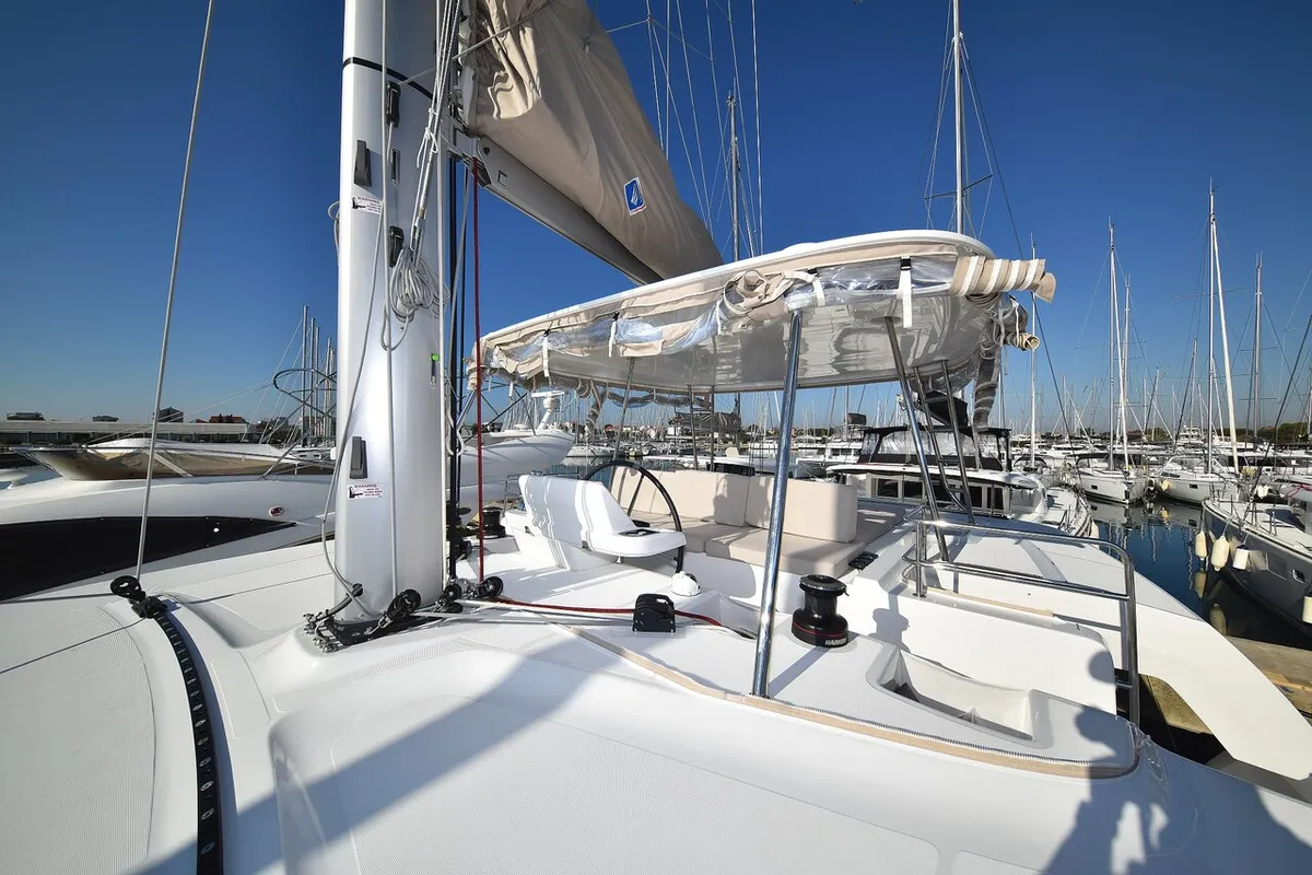 Cockpit of Lux, a Lagoon 50 catamaran at Sukošan, Croatia