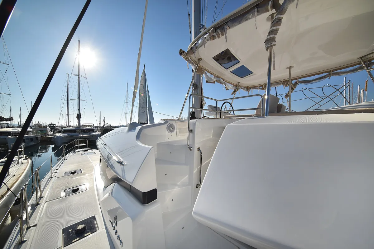 Exterior view of Lux, a Lagoon 50 catamaran at Sukošan, Croatia