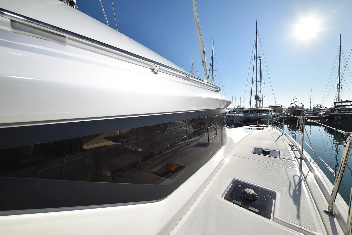 Exterior view of Lux, a Lagoon 50 catamaran at Sukošan, Croatia