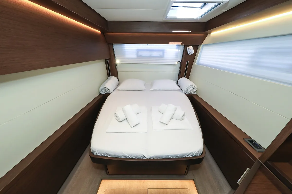 Cabin on Lux, a Lagoon 50 catamaran at Sukošan, Croatia