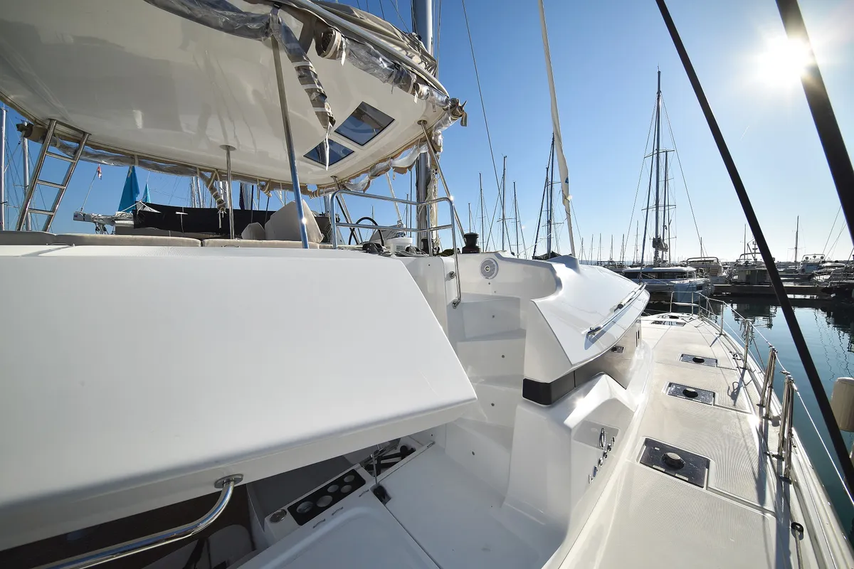 Exterior view of Lux, a Lagoon 50 catamaran at Sukošan, Croatia