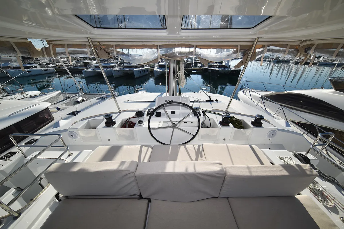 Cockpit of Lux, a Lagoon 50 catamaran at Sukošan, Croatia