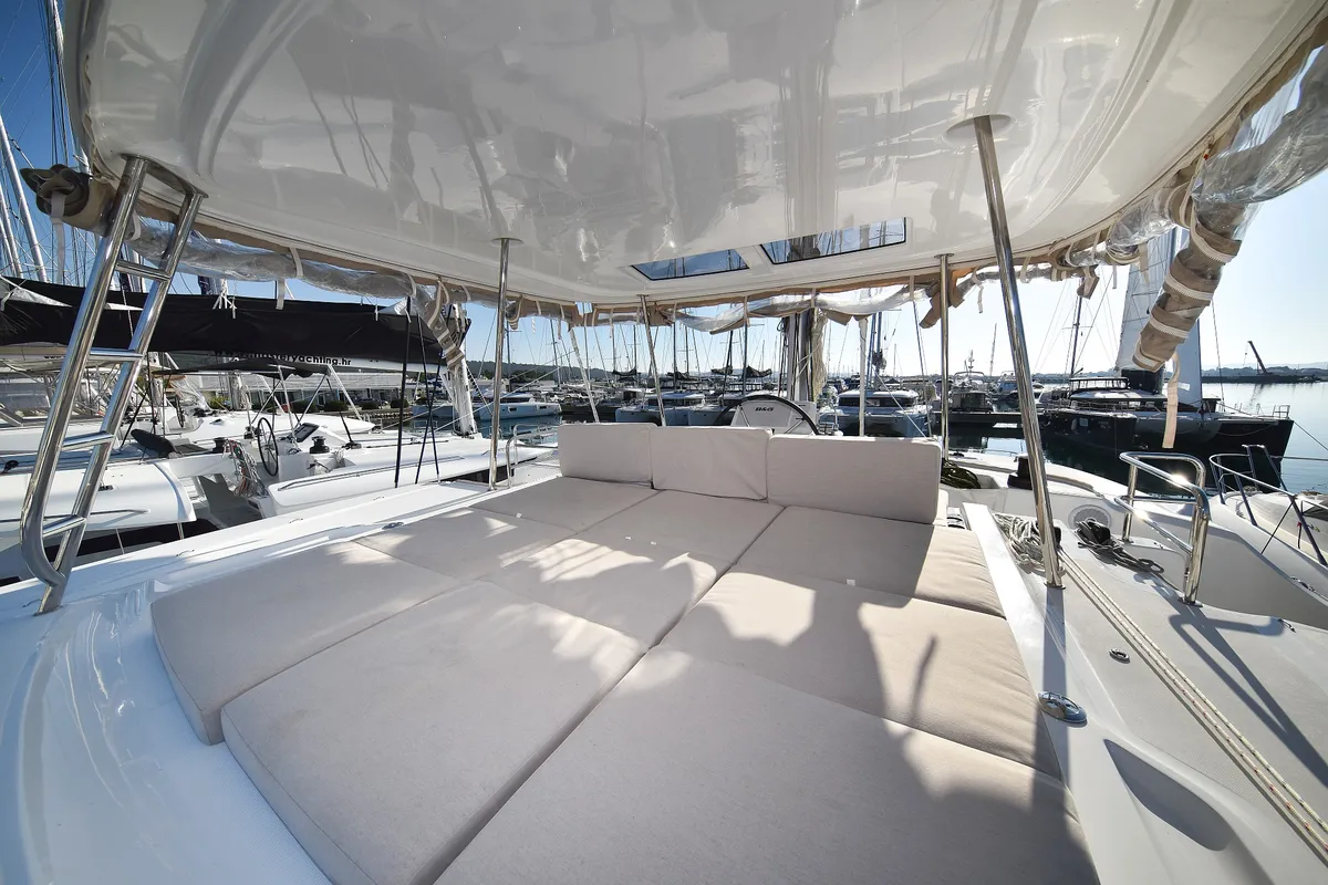 Deck of Lux, a Lagoon 50 catamaran at Sukošan, Croatia