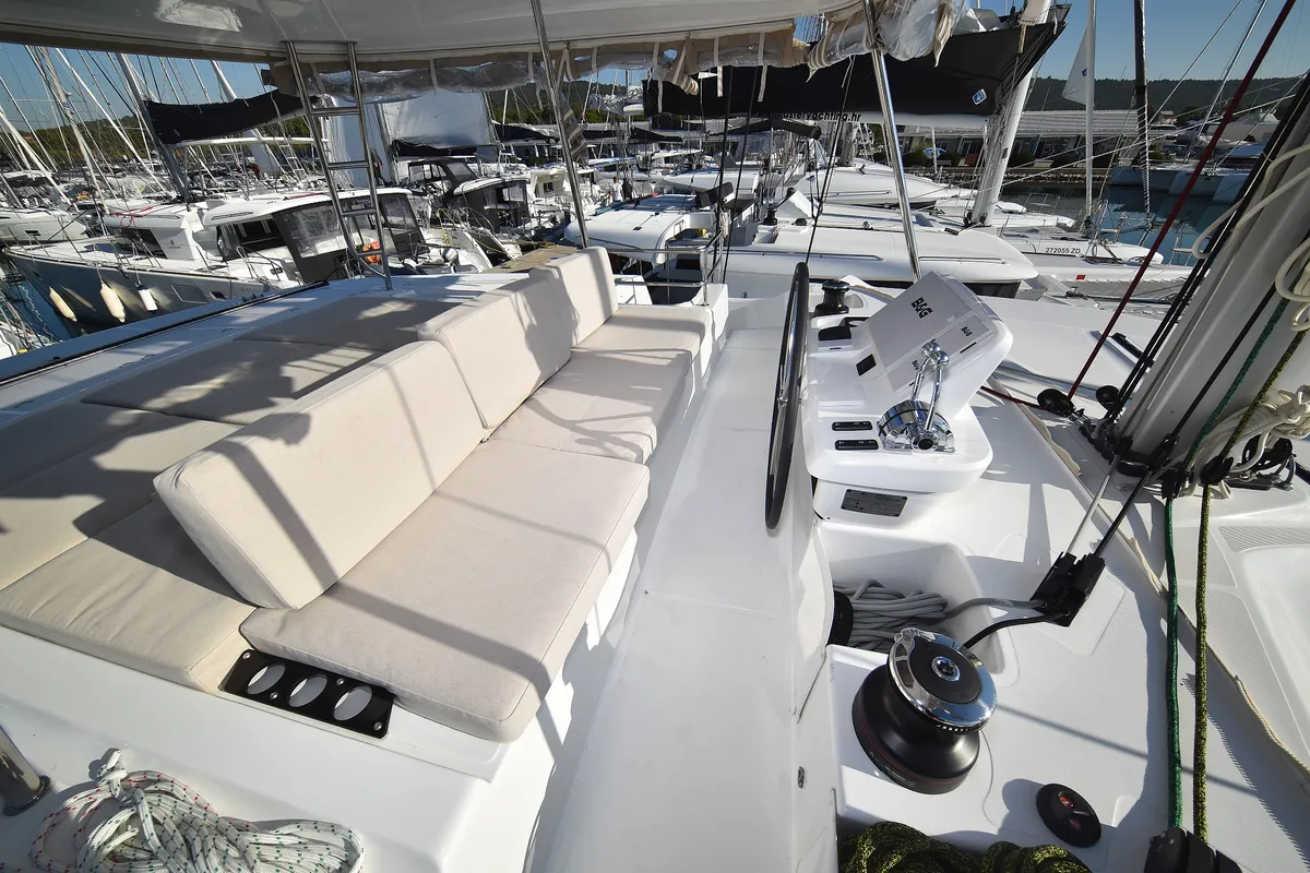 Cockpit of Lux, a Lagoon 50 catamaran at Sukošan, Croatia