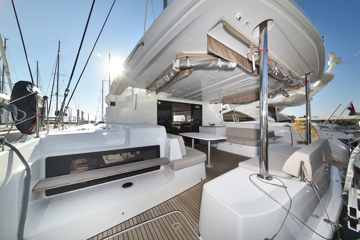 Deck of Lux, a Lagoon 50 catamaran at Sukošan, Croatia