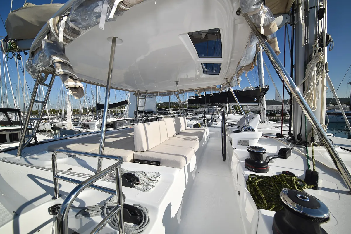 Cockpit of Lux, a Lagoon 50 catamaran at Sukošan, Croatia
