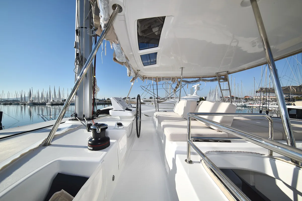 Cockpit of Lux, a Lagoon 50 catamaran at Sukošan, Croatia