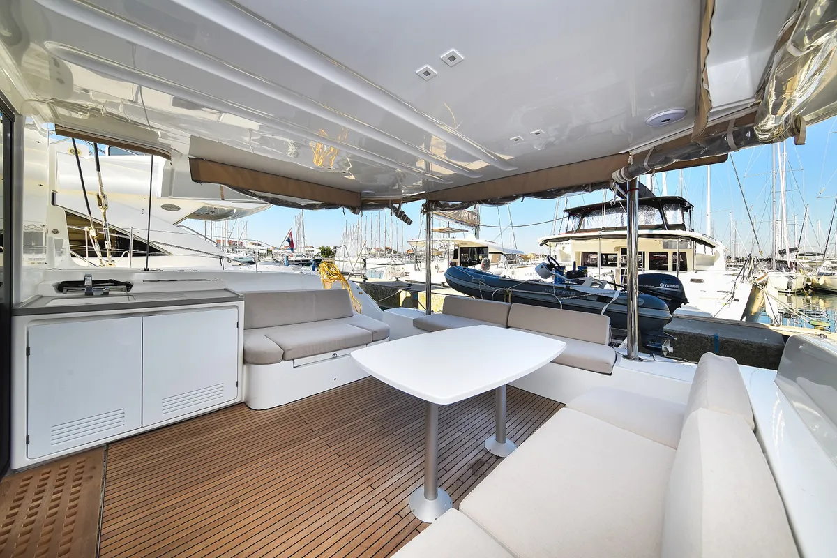Deck of Lux, a Lagoon 50 catamaran at Sukošan, Croatia