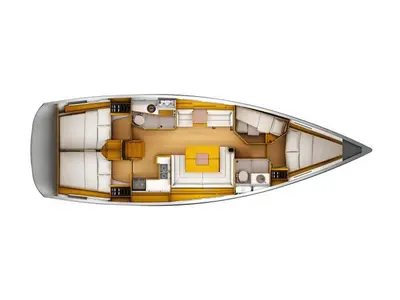 Floor plan of Comfort, a Jeanneau Sun Odyssey 449 sailboat at Kontokali, Greece