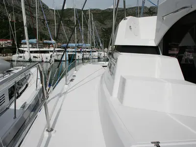 Deck of Family 257, a Bali Catspace catamaran at Dubrovnik, Croatia
