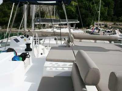 Salon of Family 257, a Bali Catspace catamaran at Dubrovnik, Croatia