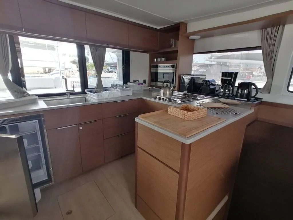 Galley of Achilles, a Lagoon 46 catamaran at Kontokali, Greece