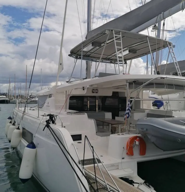 Deck of Achilles, a Lagoon 46 catamaran at Kontokali, Greece
