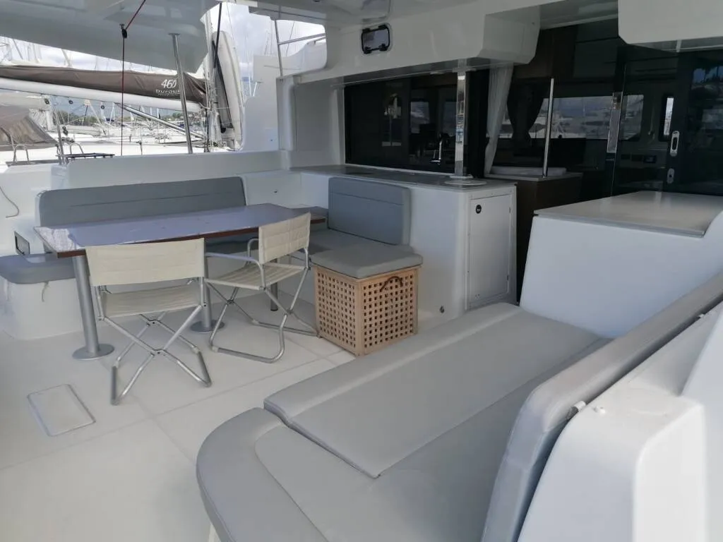 Deck of Achilles, a Lagoon 46 catamaran at Kontokali, Greece