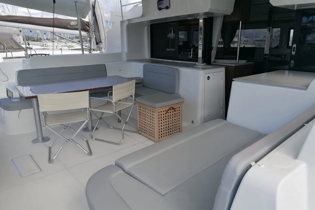 Deck of Achilles, a Lagoon 46 catamaran at Kontokali, Greece