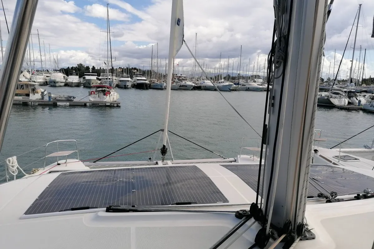 Deck of Achilles, a Lagoon 46 catamaran at Kontokali, Greece