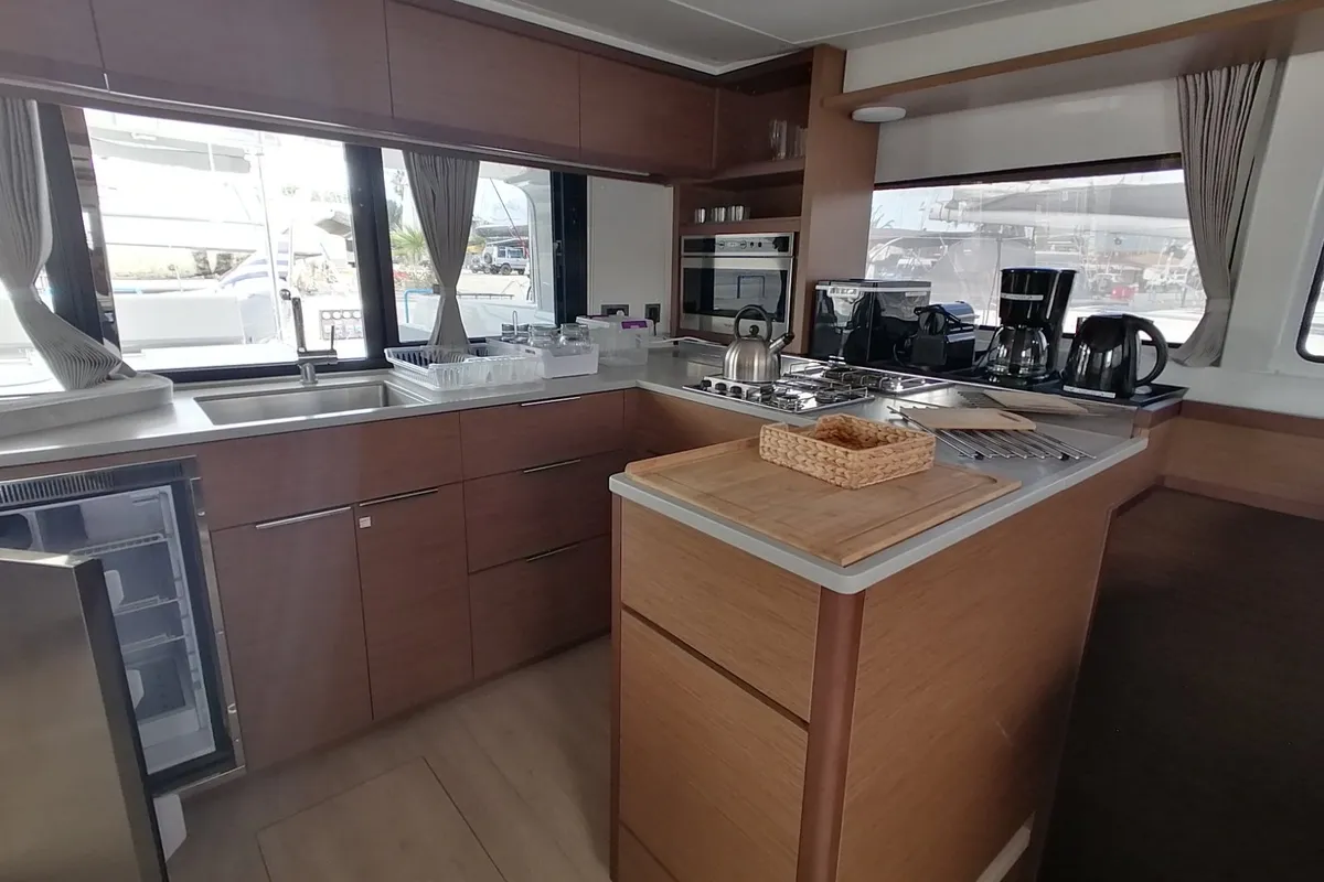 Galley of Achilles, a Lagoon 46 catamaran at Kontokali, Greece