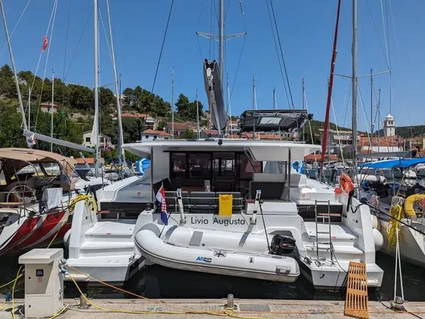 Livia Augusta, a Fountaine Pajot Astréa 42 catamaran at Primošten, Croatia