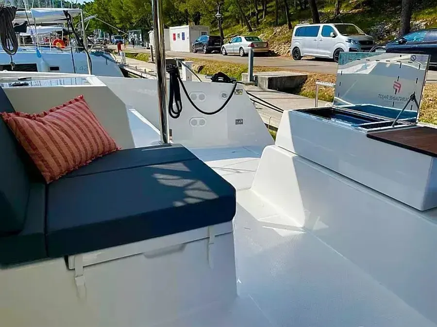 Livia Augusta, a Fountaine Pajot Astréa 42 catamaran at Primošten, Croatia