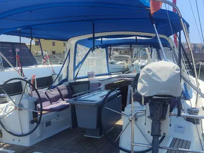 Cockpit of Paulina, a Beneteau Oceanis 41.1 sailboat at Procida, Italy