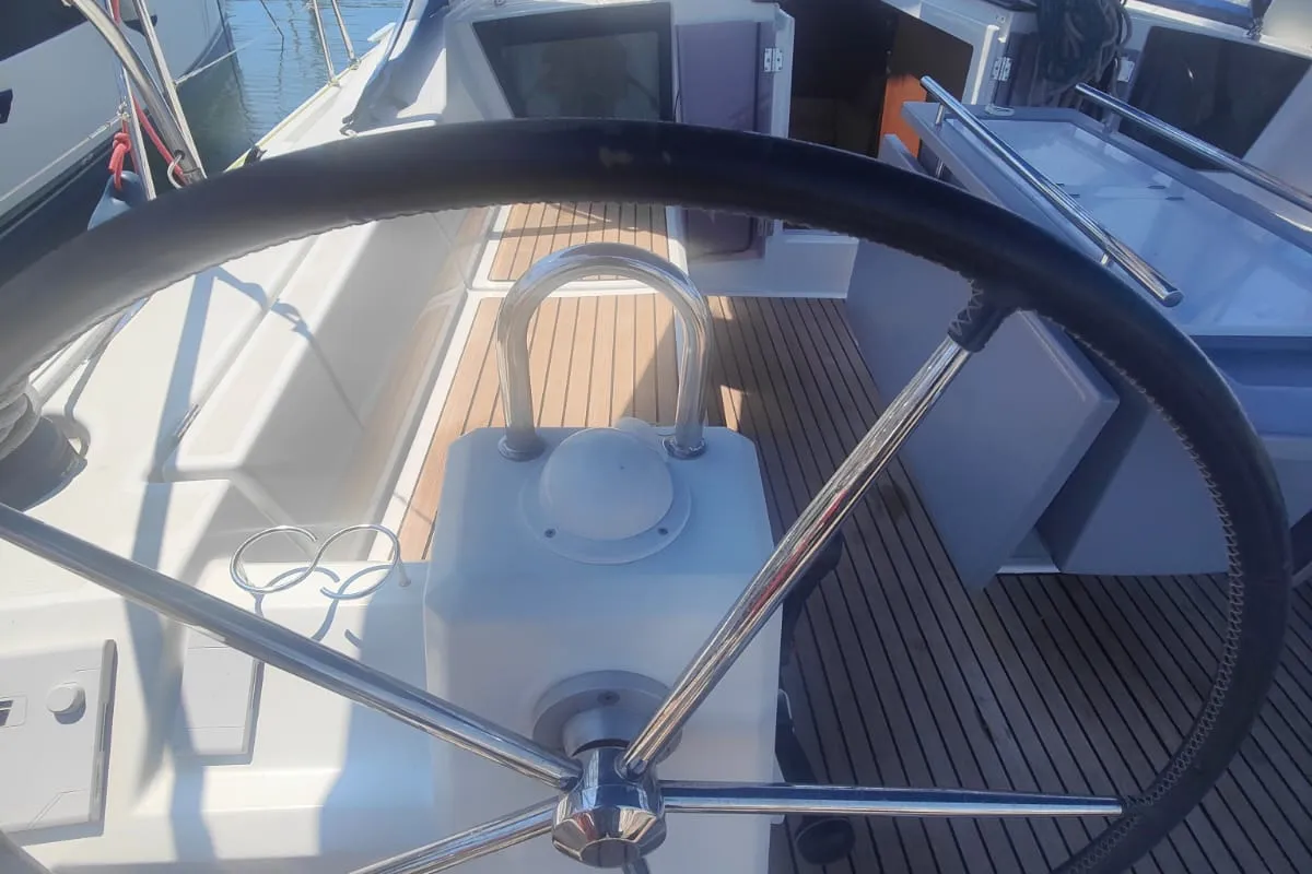 Cockpit of Paulina, a Beneteau Oceanis 41.1 sailboat at Procida, Italy