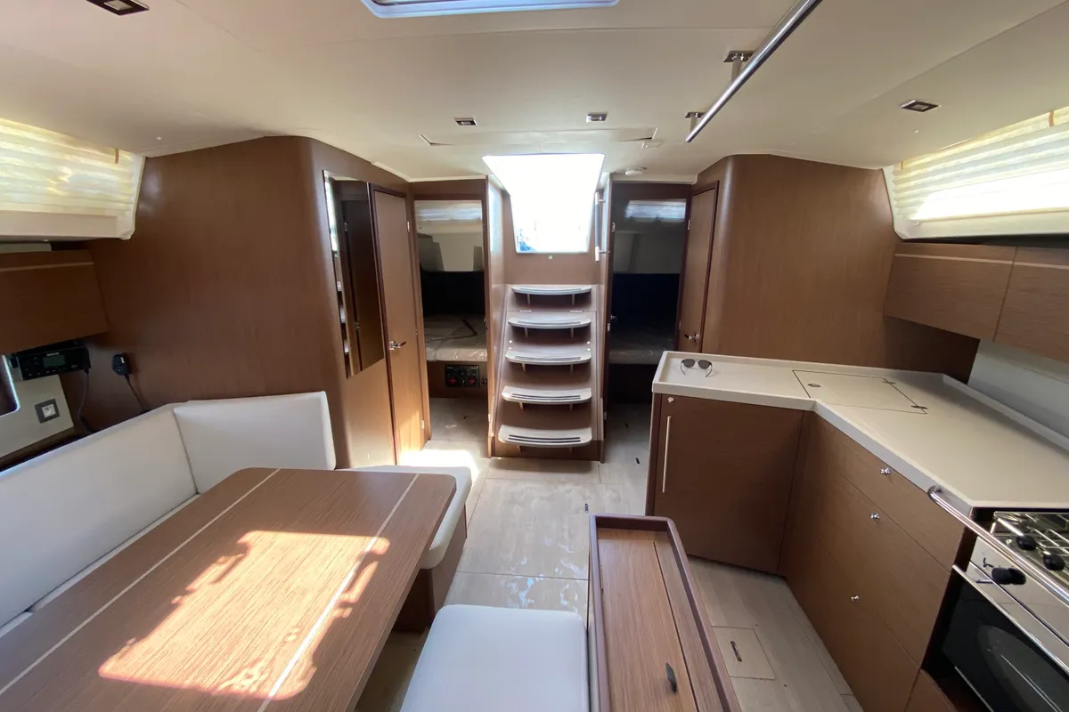 Salon of Dream Team, a Beneteau Oceanis 46.1 sailboat at Ibiza, Spain