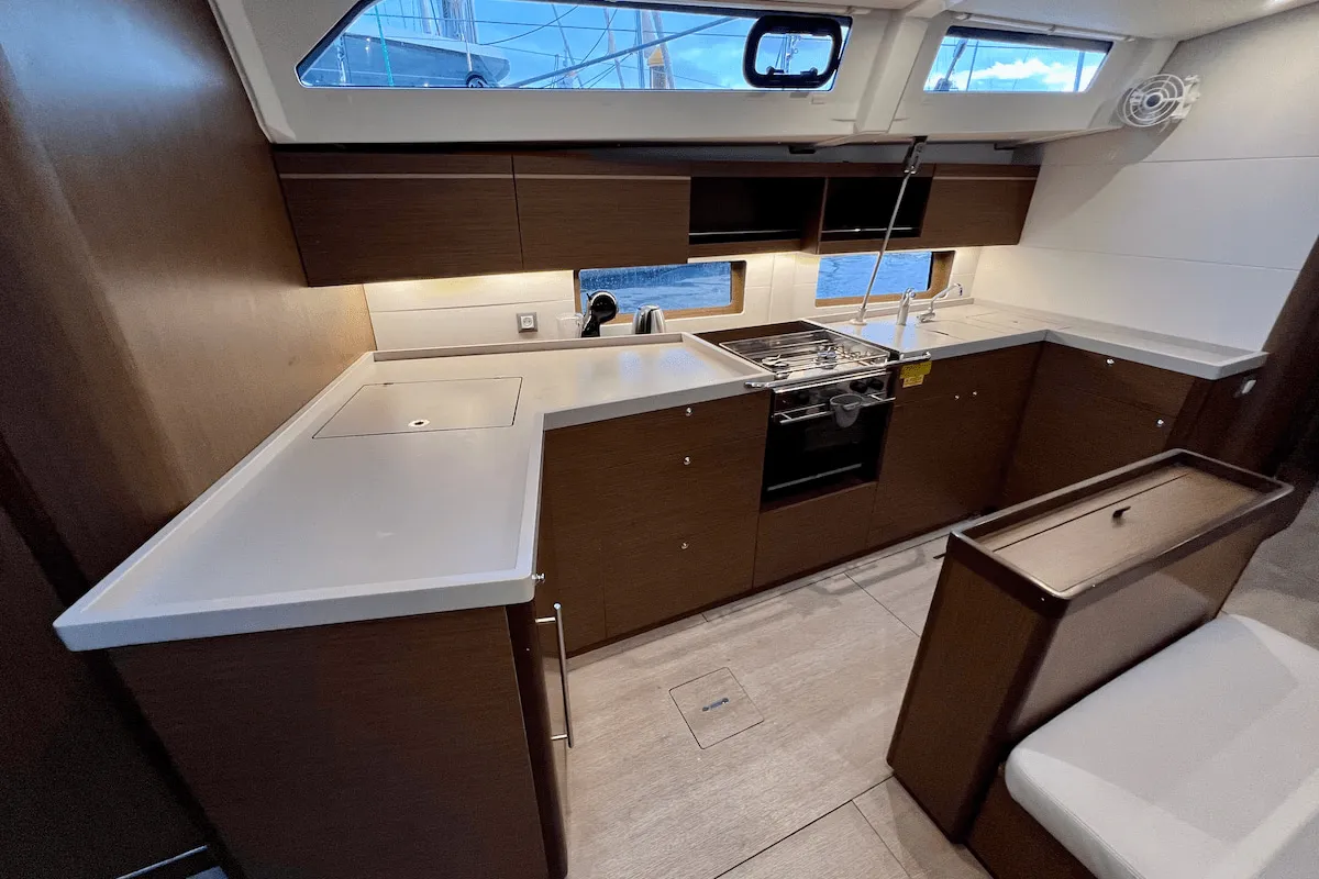 Galley of Dream Team, a Beneteau Oceanis 46.1 sailboat at Ibiza, Spain