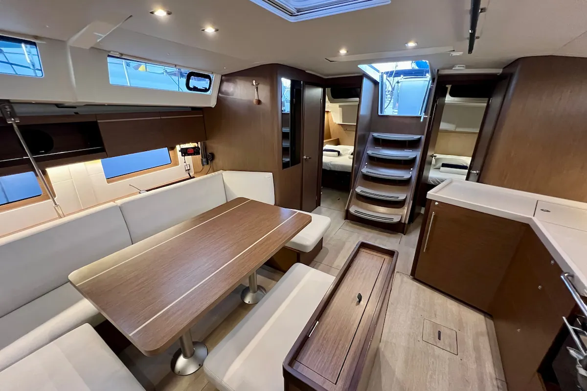 Salon of Dream Team, a Beneteau Oceanis 46.1 sailboat at Ibiza, Spain