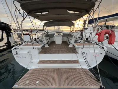 Cockpit of Dream Team, a Beneteau Oceanis 46.1 sailboat at Ibiza, Spain