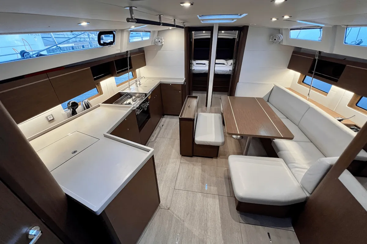 Salon of Dream Team, a Beneteau Oceanis 46.1 sailboat at Ibiza, Spain