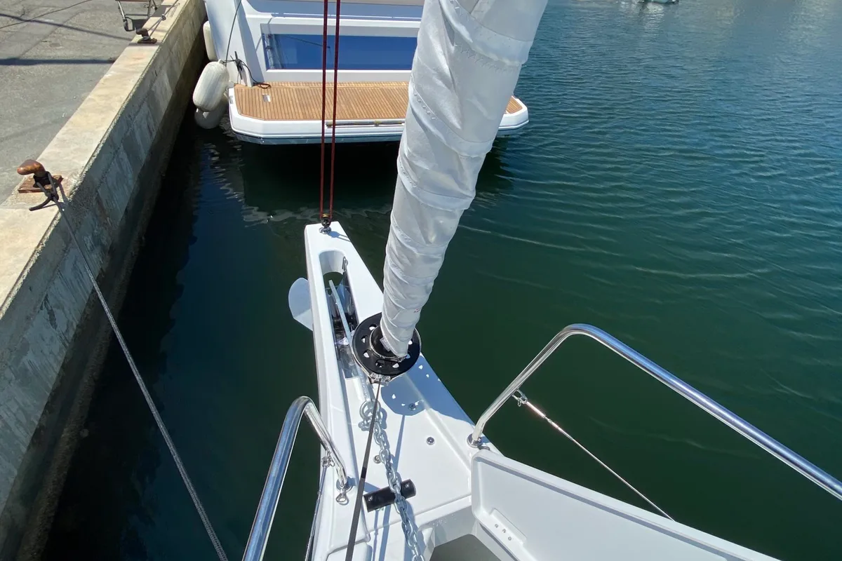 Deck of Dream Team, a Beneteau Oceanis 46.1 sailboat at Ibiza, Spain