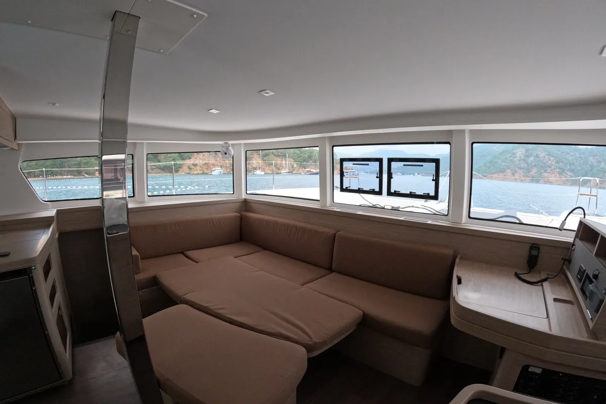 Salon of Rena, a Lagoon 42 catamaran at Marmaris, Turkey