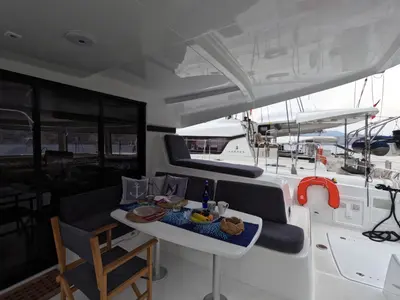 Deck of Rena, a Lagoon 42 catamaran at Marmaris, Turkey