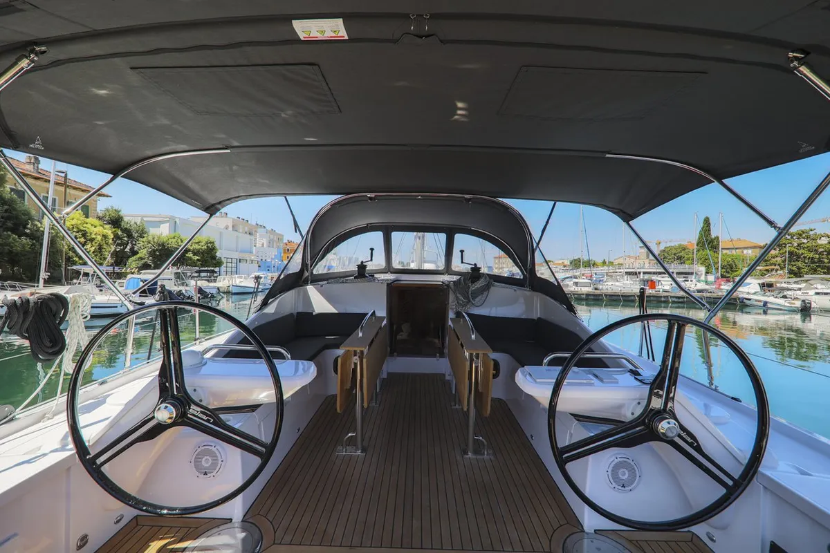 Cockpit of Vekenega, a Elan Impression 45 sailboat at Zadar, Croatia