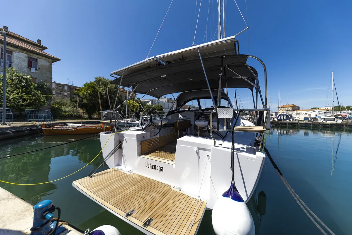 Exterior view of Vekenega, a Elan Impression 45 sailboat at Zadar, Croatia