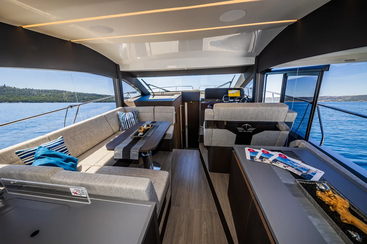 Salon of Grace II, a Sealine F430 motor yacht at Grad Kaštela, Croatia